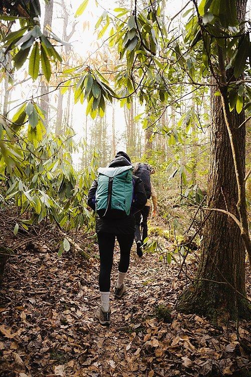 Hiking in the forest.
