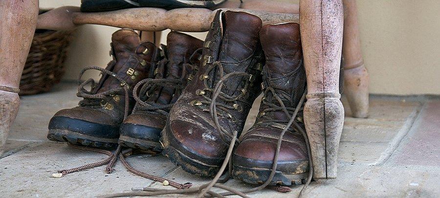 Old leather hiking boots.