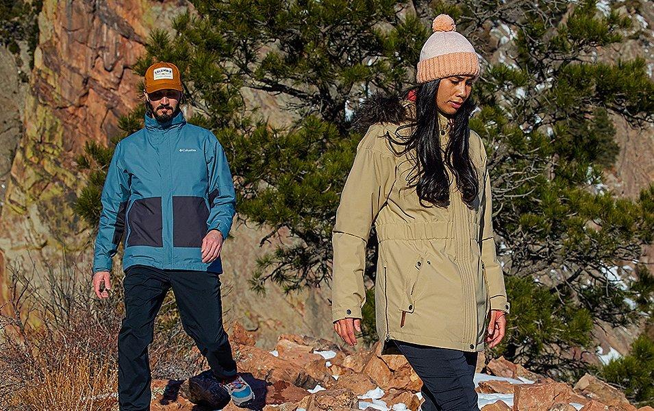  A side-by-side image showing a parka on the left side and a puffer jacket on the right. 