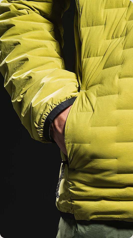 detail shots of the Stretchdown Light Pullover