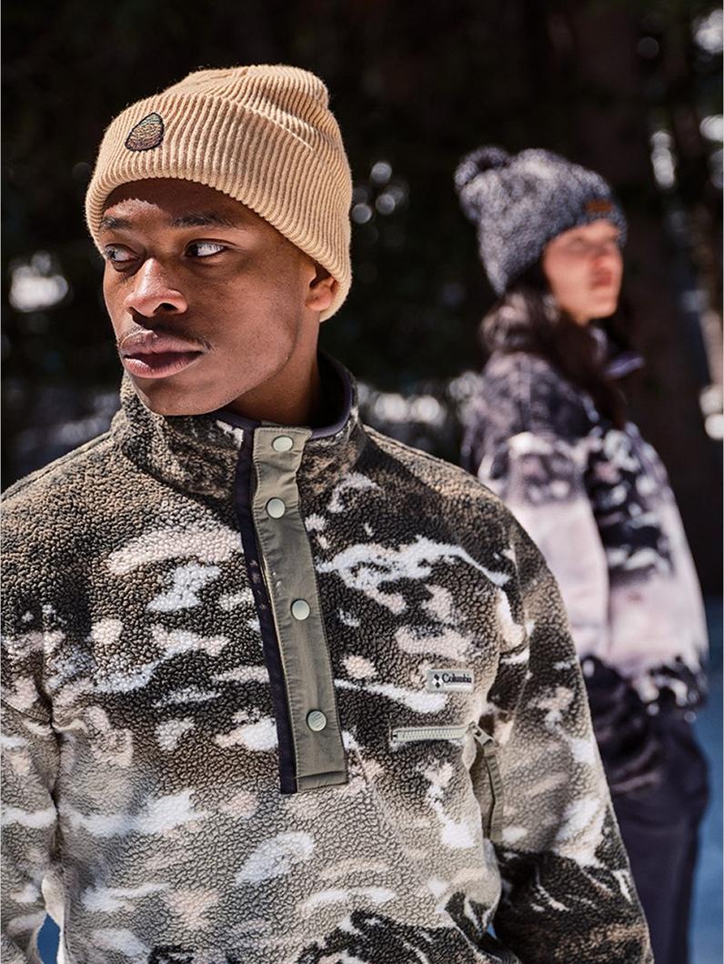 Two people bundled up in fleece.