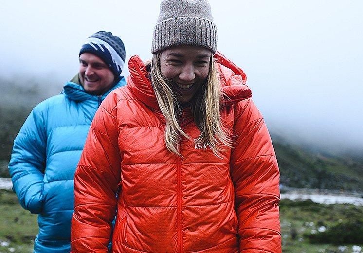 MHW employees stop in a town on their trek to Everest Base Camp in Nepal, wearing the Phantom Hoody.