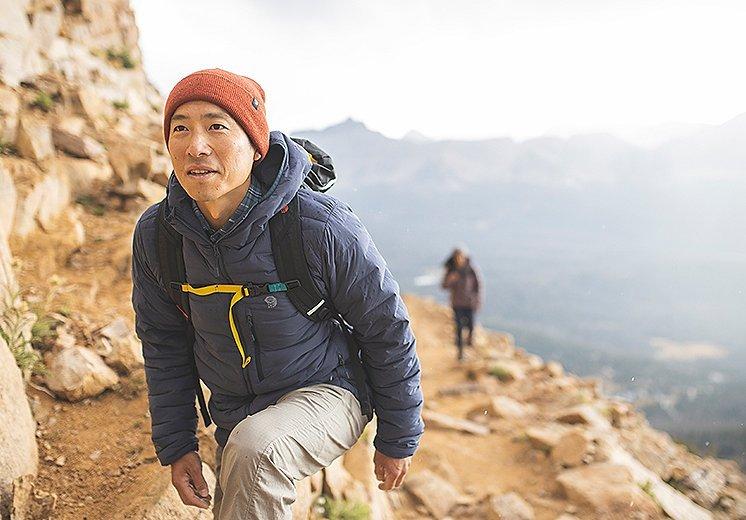MHW ambassador Cody Kaemmerlen hike outside of Salt Lake City, wearing the Super/DS™ Stretchdown Hooded Jacket.