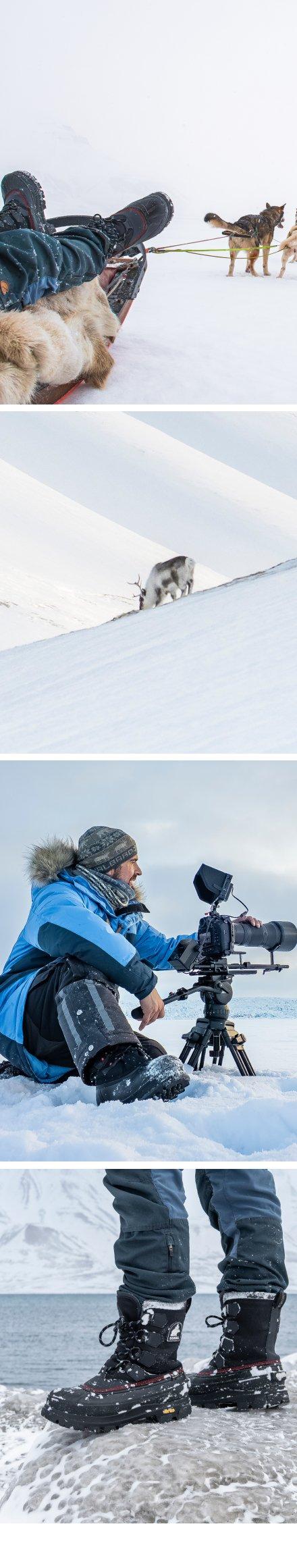 gallery of images featuring men, animals, and boots in the arctic 