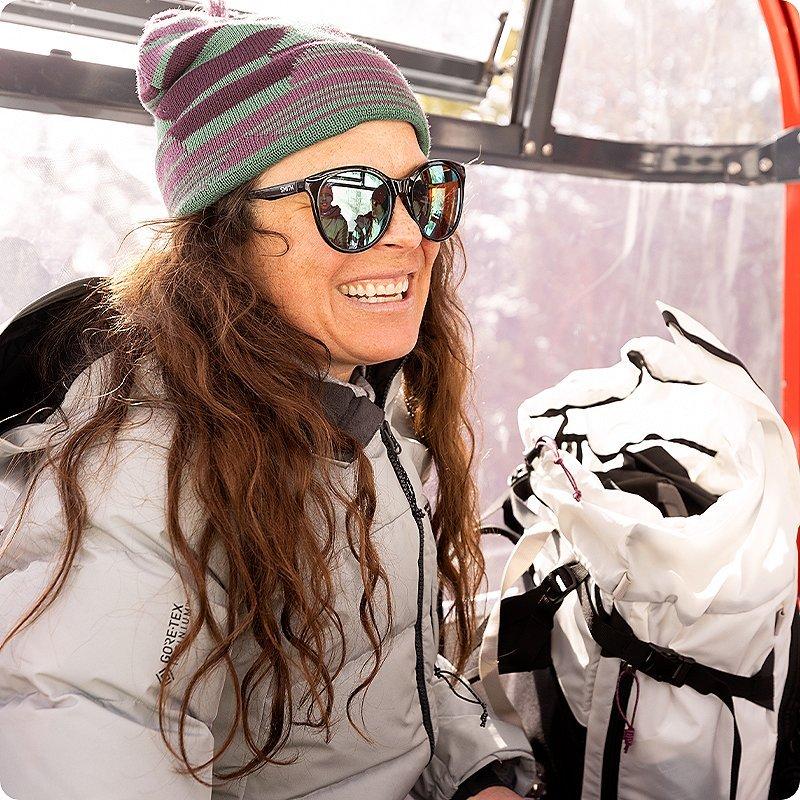 Rachael smiling for the camera in a gondola