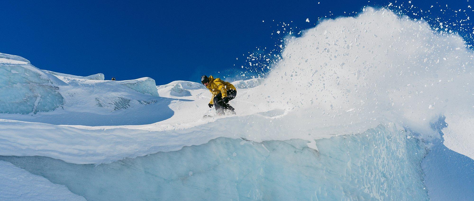 Snowboarding in beautiful conditions.