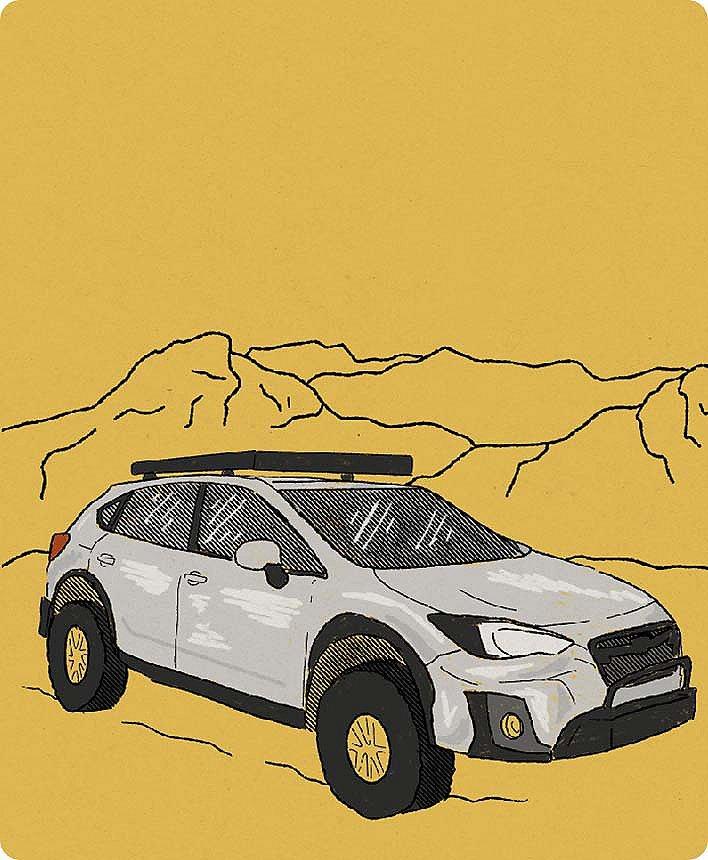 subaru illustration over mountain landscape