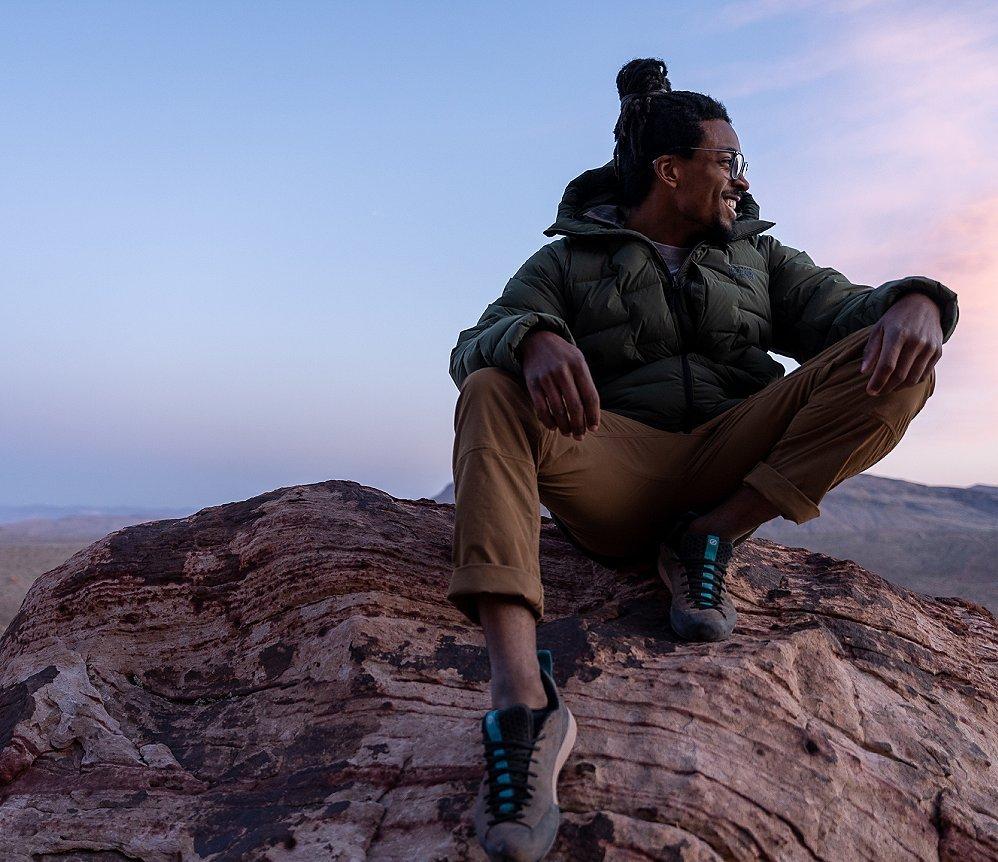 Caleb Robinson smiling while wearing a Stretchdown jacket.