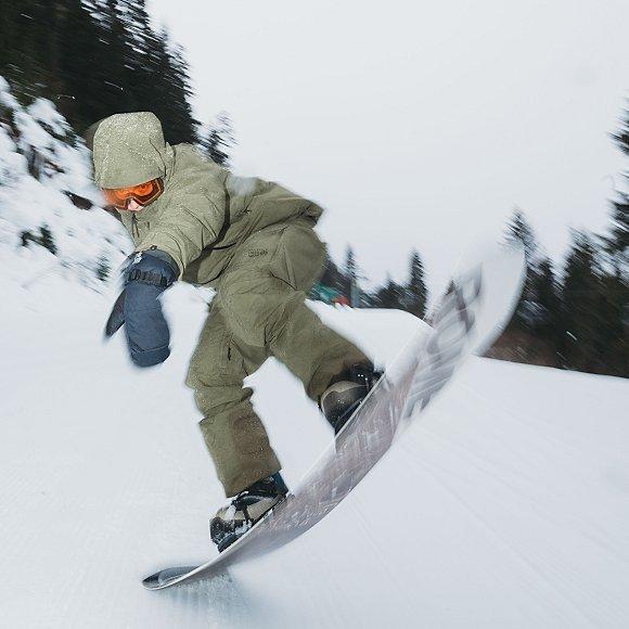 Snowboarding at a resort.