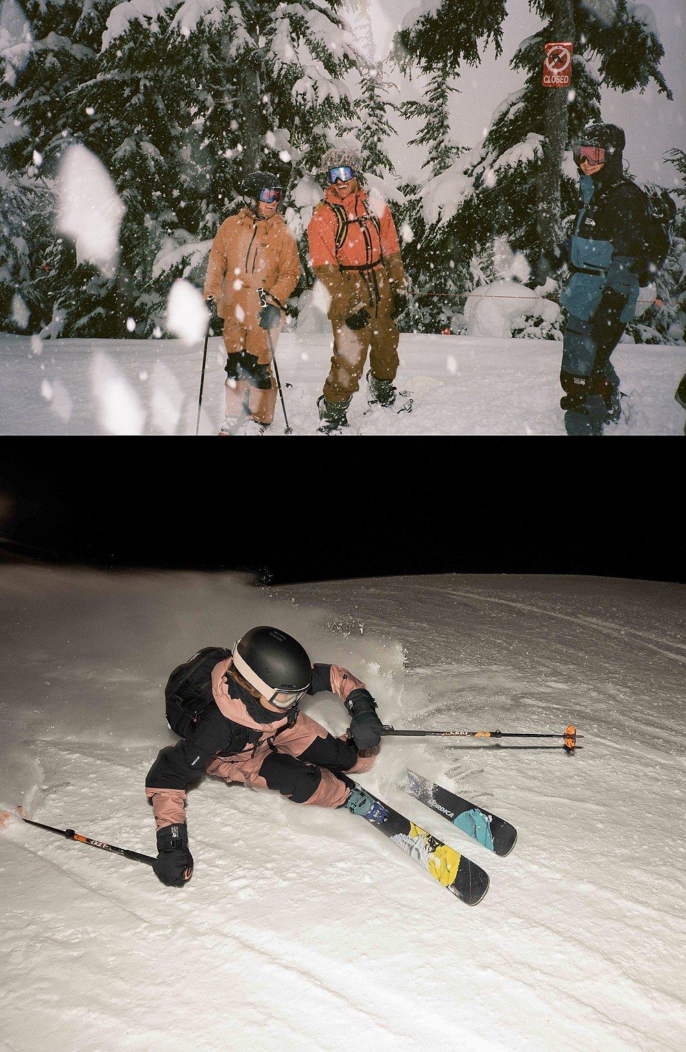 Skiing at night at the resort with friends.