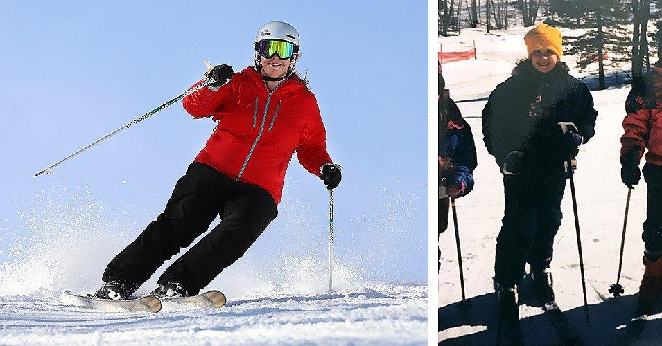 Lifelong skier Christina Marie, on the left at Pennsylvania’s Liberty Mountain Resort. On the right, a photo of Christina as a kid at Hidden Valley Resort.