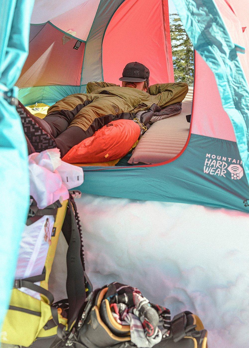 Camping in snow.