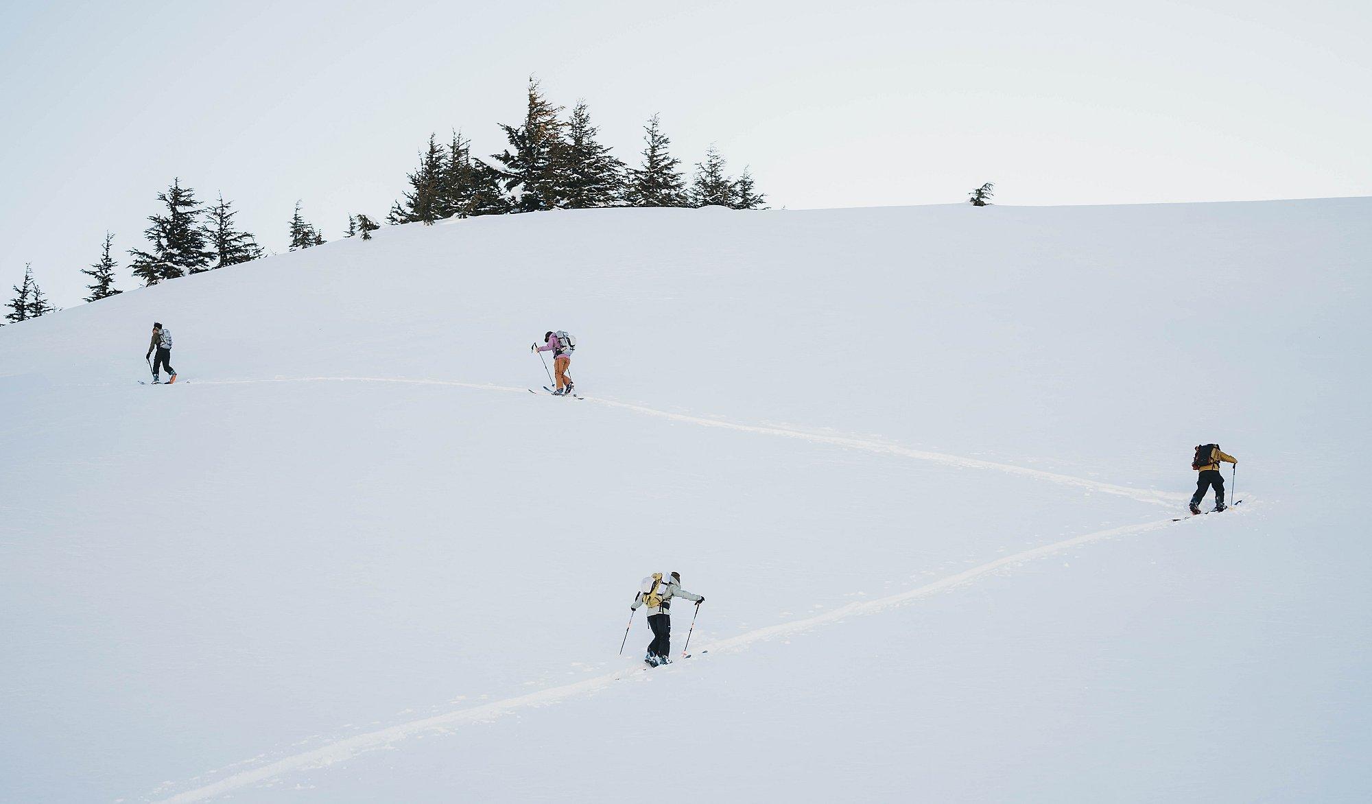 Skinning up in the mountains.