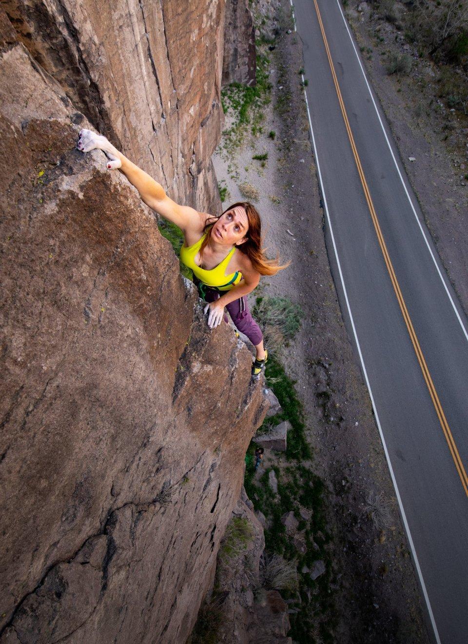 Nikki Smith climbing.