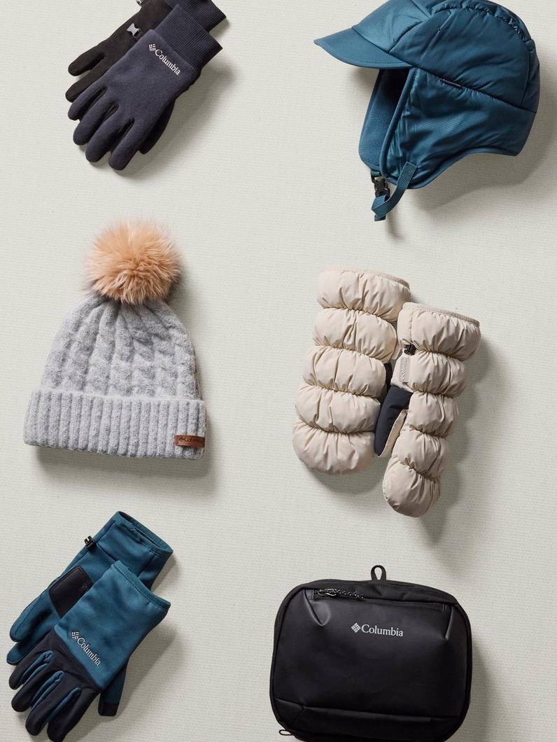 Laydown of winter accessories.