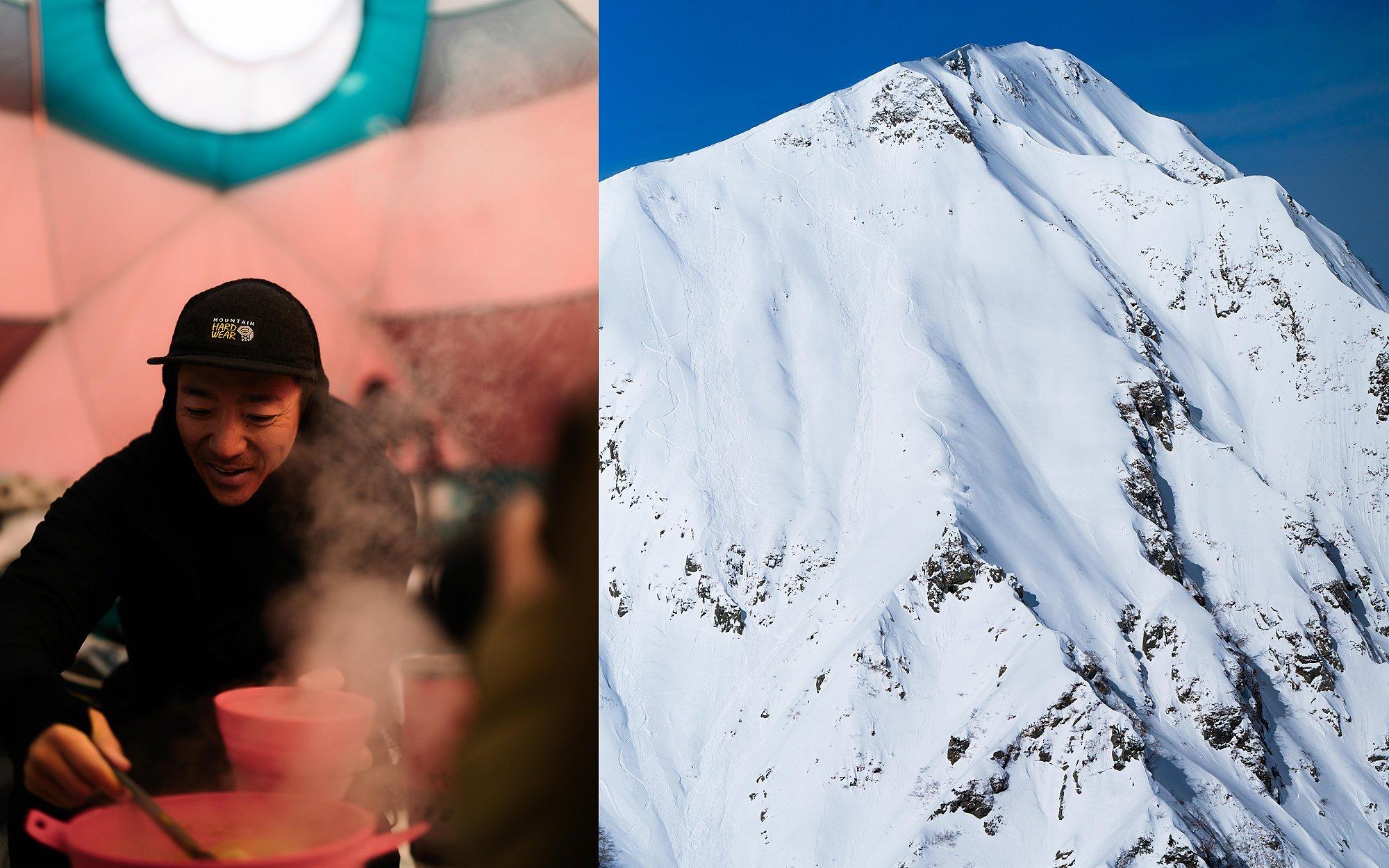 Daisuke in the stronghold enjoys some ramen / landscape shot of Big Day mountain.