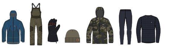 Line drawings of the products featured in the Men's Sidecountry Kit