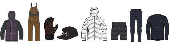 Line drawings of the products featured in the Men's Backcountry Kit