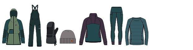 Line drawings of the products featured in the Women's Resort Kit