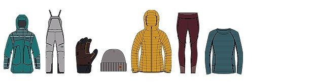 Line drawings of the products featured in the Women's Sidecountry Kit