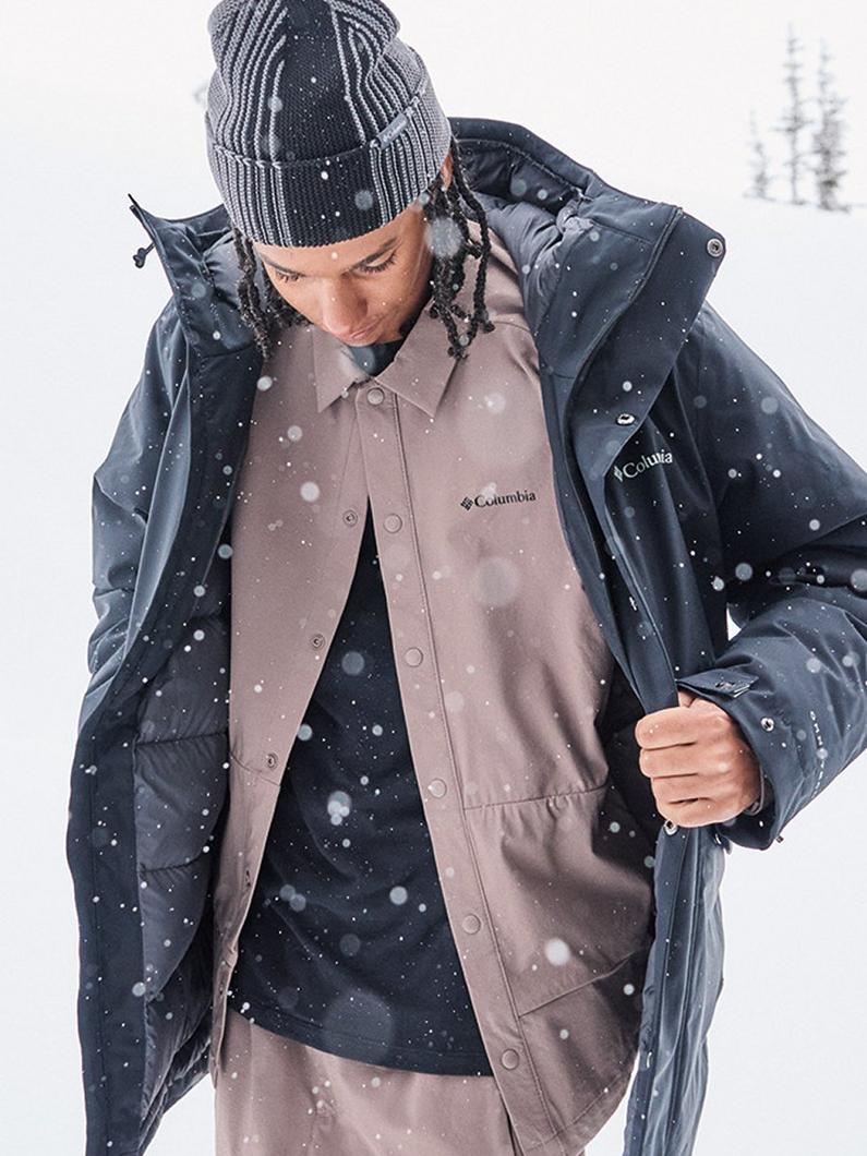 A man wrapped up in the jacket.