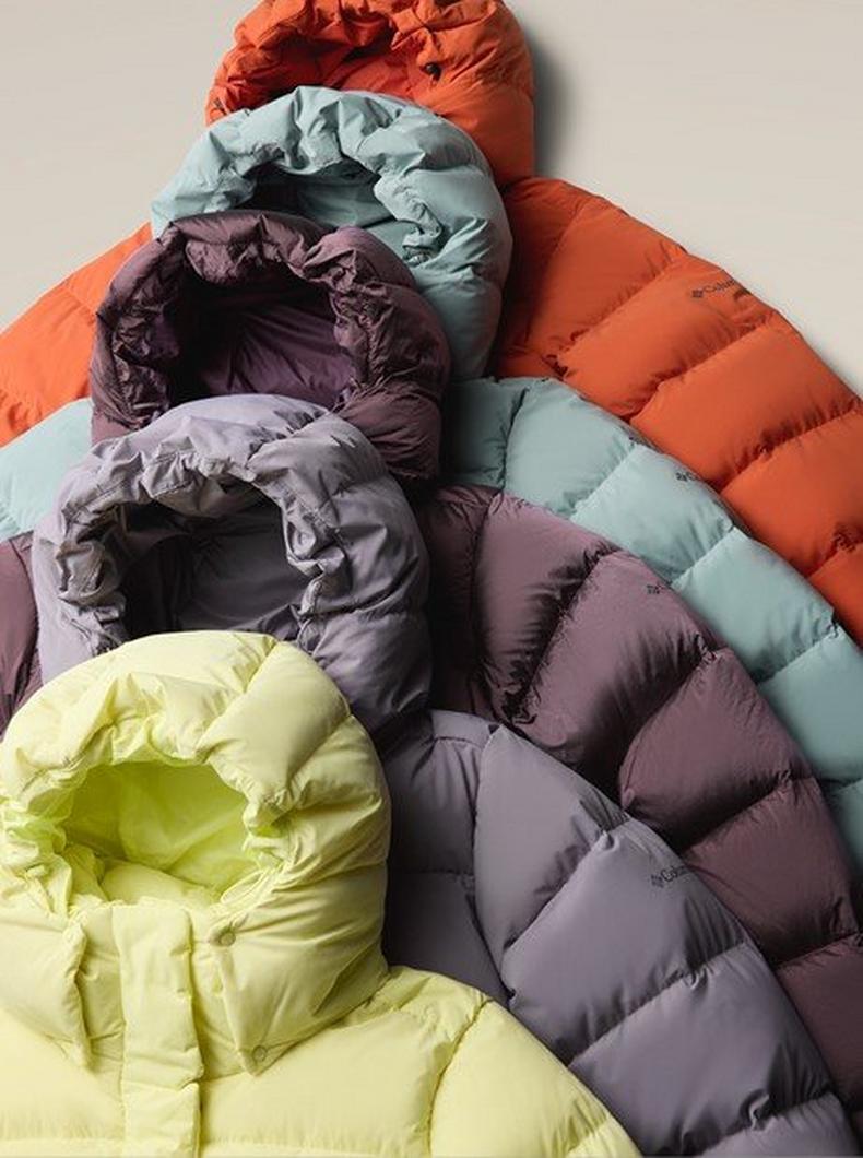 Laydown of puffer jackets.