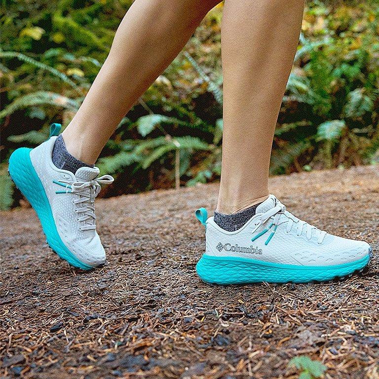 A close up view of the Konos sneaker on foot.