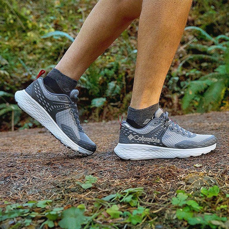 A close up view of the Konos sneaker on foot.