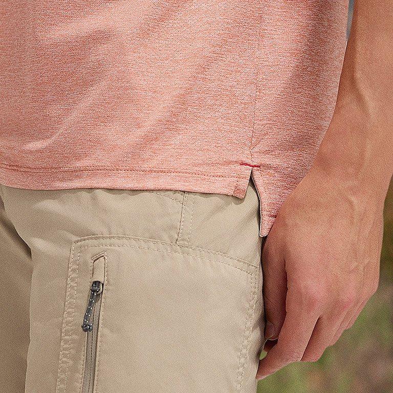 A close up of the button up collar