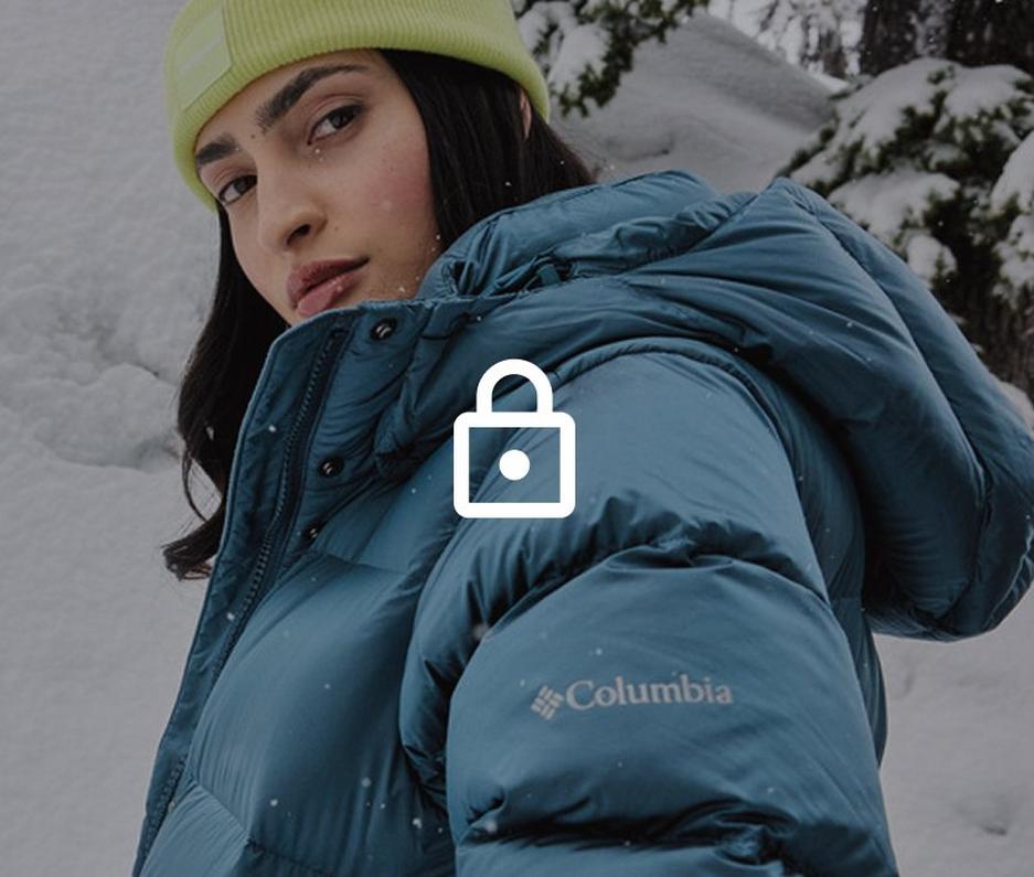 Girl in puffy jacket with lock over it