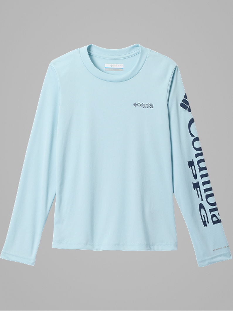 A little girl wearing a light purple ski jacket with a helmet and goggles on with text: Girls