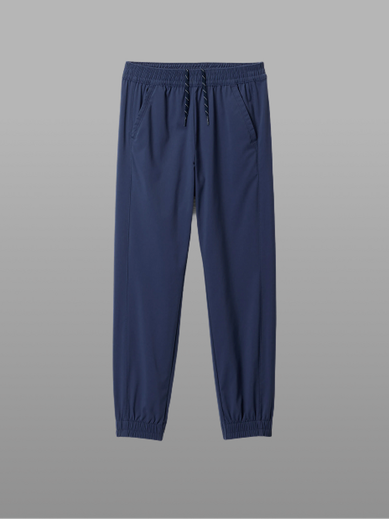 A navy pair of pants.