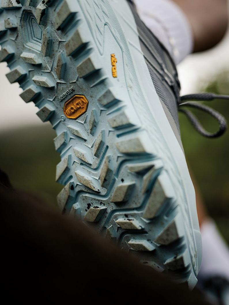 Detail shot of Tellurix Titanium OurDry Shoe's outsole with Vibram traction lug pattern.