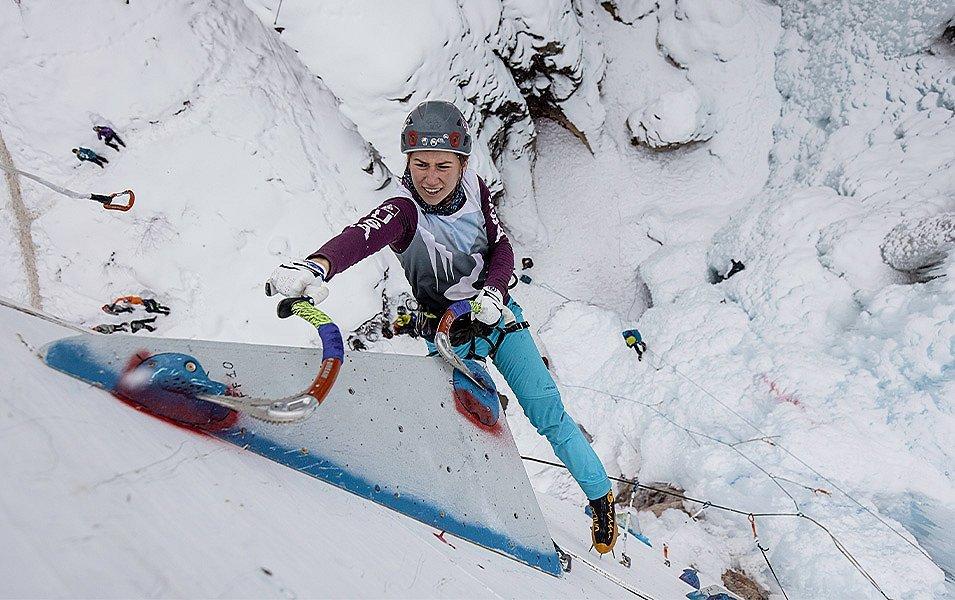  Ice climber Corey Buhay competes on an artificial ice wall at the Ouray Ice Park in Colorado.