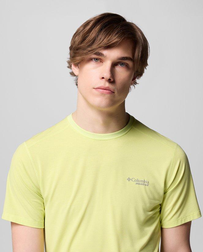 A man wearing a lime green short-sleeve shirt