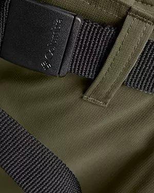 Close-up of a green pants fabric with text: Need help finding the right pant?