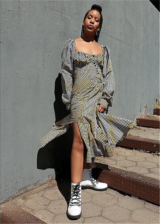  Marjon Carlos wearing Lennox Lace booties in an urban setting