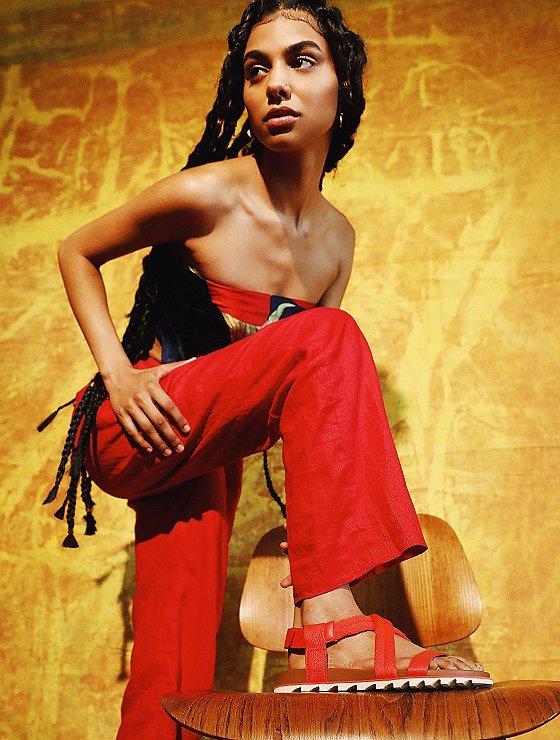 Monique Jones wearing Roaming Decon sandals