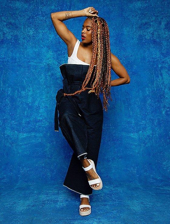 Sonjia Williams wearing Cameron Flatform Sandals