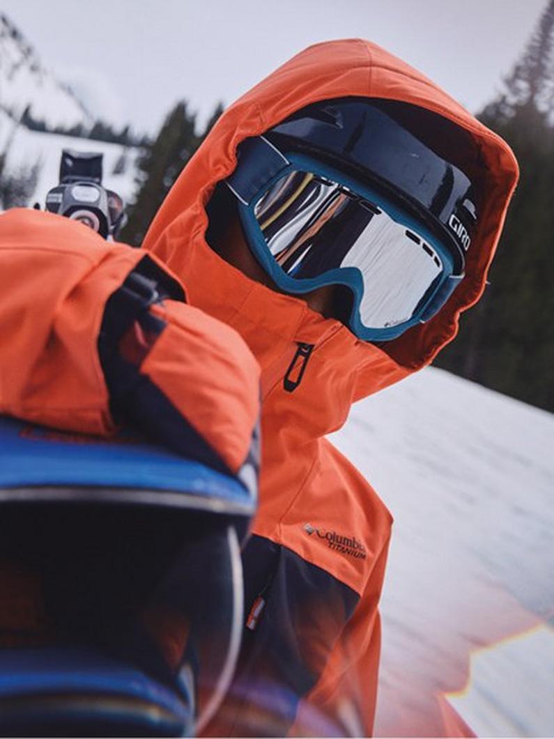 Child in a ski jacket.