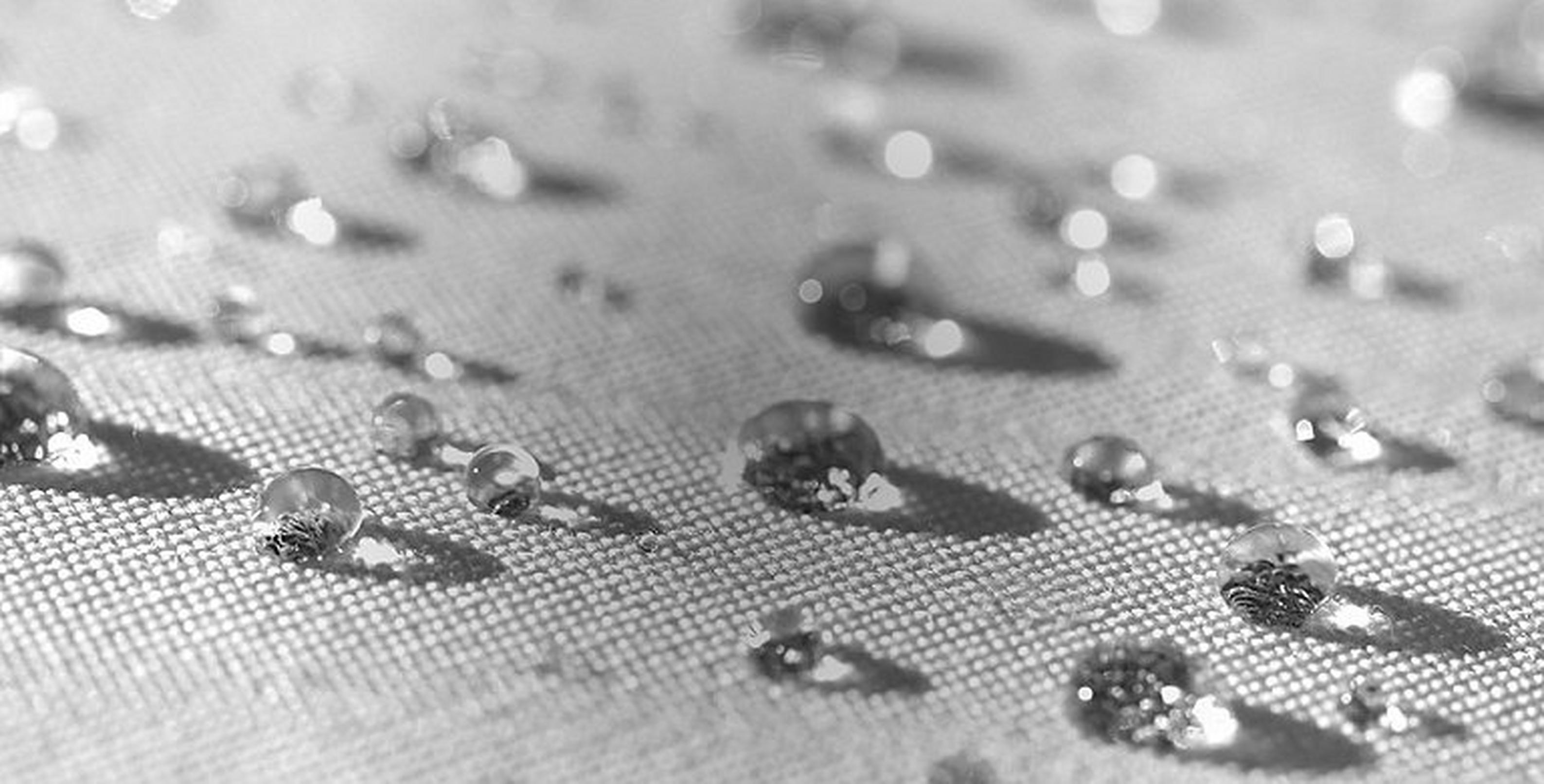 Water droplets on white fabric