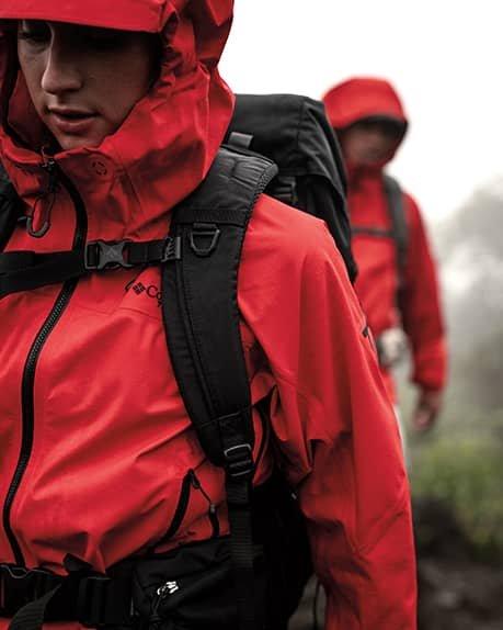 A man hiking in Columbia clothes and equipments