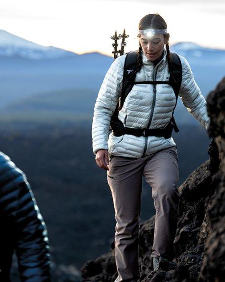 A man hiking in Columbia clothes and equipments