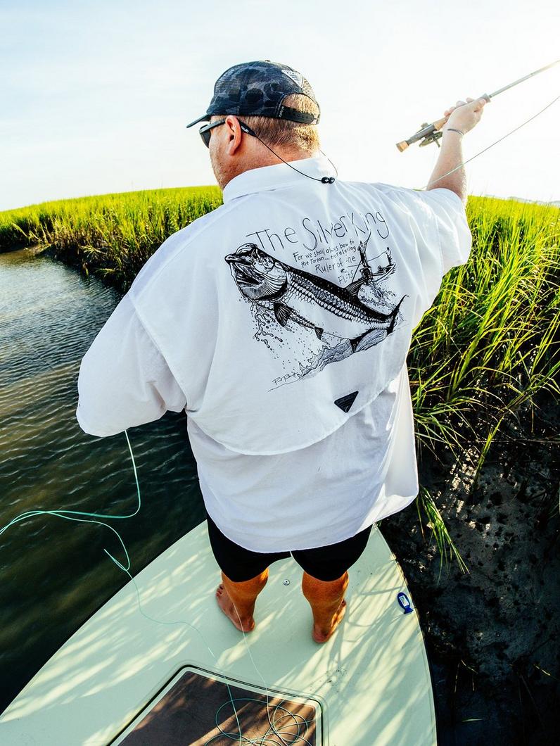 Artist Paul Puckett casting his line.
