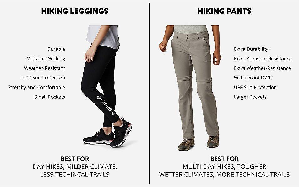 Hiking leggings vs hiking pants graphic.