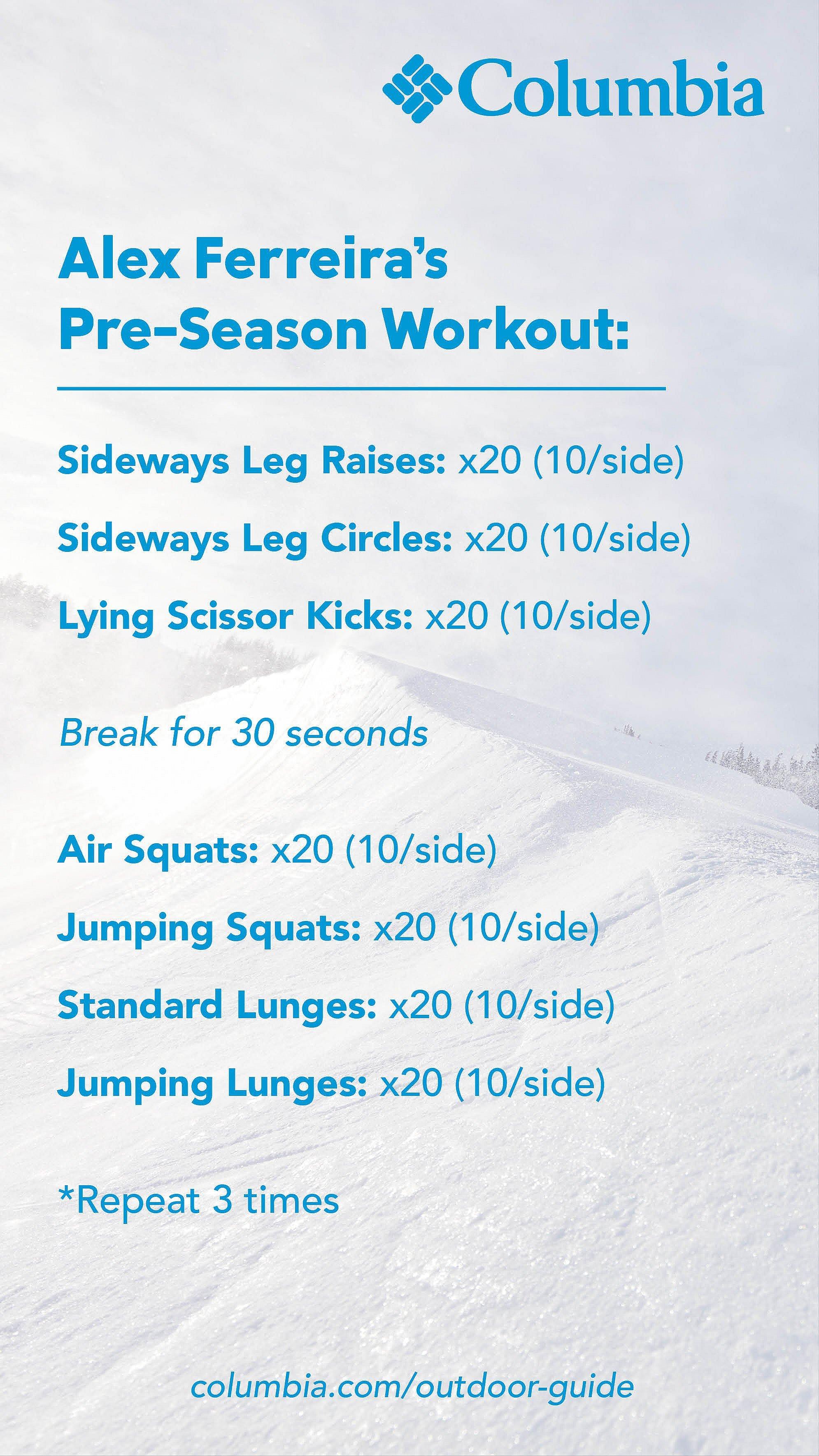 Alex Ferreira's Pre-Season Workout List.