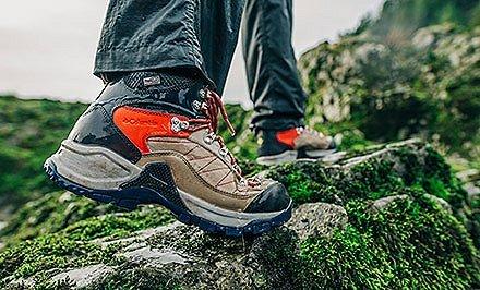 Close-up of a person wearing shoes with Omni-Grip.