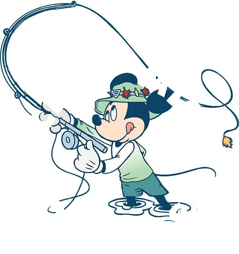 Mickey's Outdoor Club. Mickey Mouse catching a fish.
