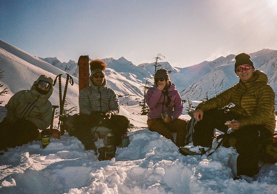 Bryce and buds relaxing on the snowy mountain