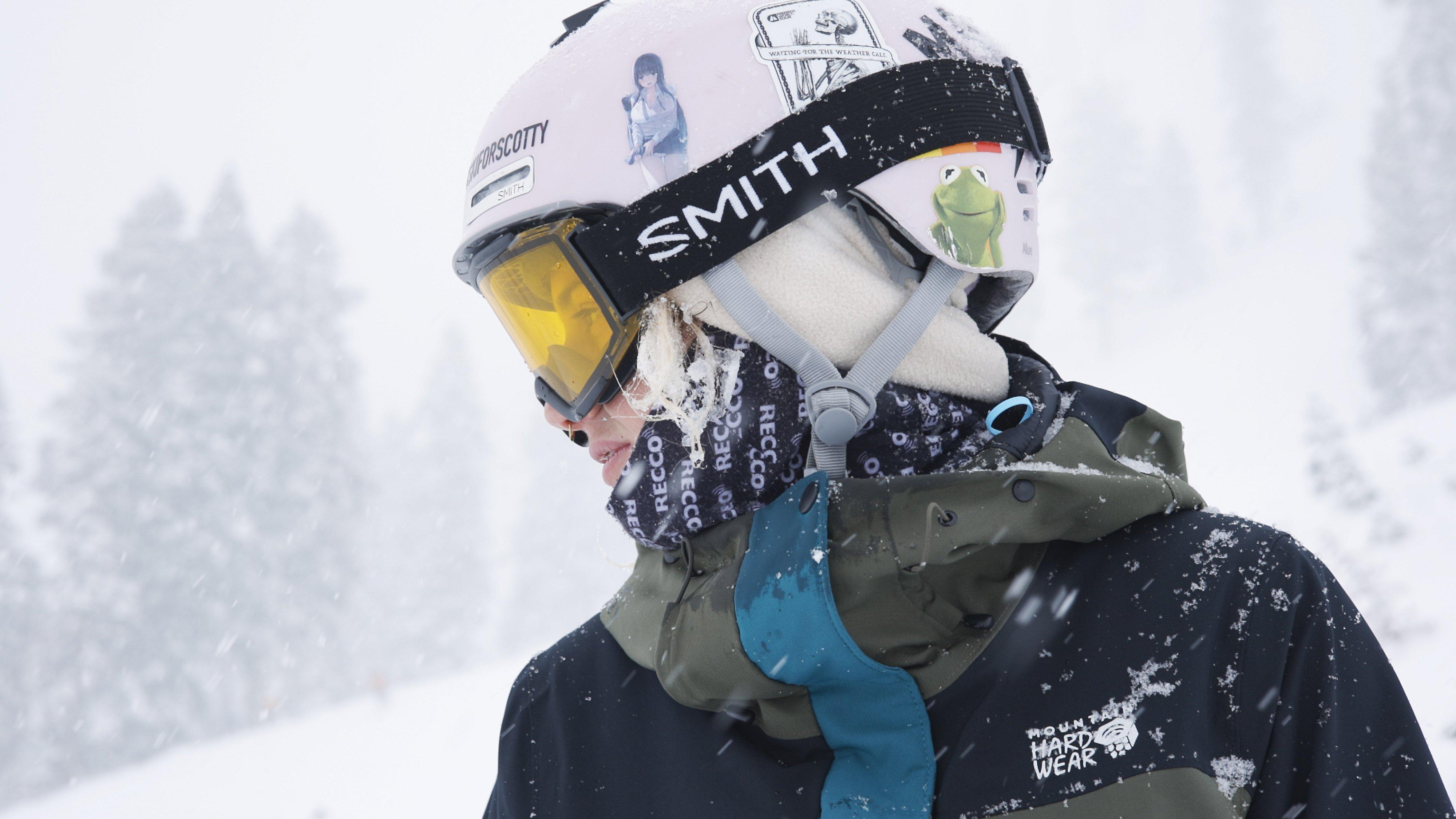 A close-up of Lily in the mountains